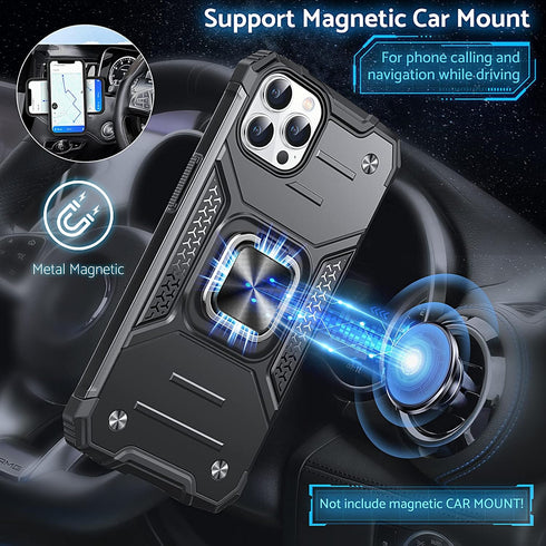 Anqrp iPhone 12 & 12 Pro Case, Military Grade Protective Cover with Enhanced Metal Ring Kickstand, Black