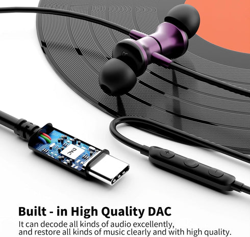 USB C Headphones with Mic, Wired Earbuds for Galaxy S24 S23 FE S22 S21 iPhone 15, Magnetic Noise Canceling in-Ear
