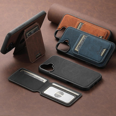 PASNEW 17 for iPhone Case,Compatible with Magsafe Wireless Charging Card Holder Wallet Leather Shockproof Protection