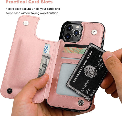 Vaburs iPhone 12 Pro Max Case Wallet with Card Holder, Embossed Butterfly Pattern PU Leather, Shockproof Cover, Rose