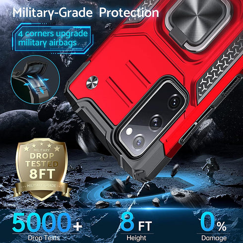Anqrp Galaxy S20 FE 5G Case, Military Grade Protective Cover with Enhanced Metal Ring Kickstand, Red
