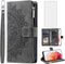 Asuwish Wallet Case for Samsung Galaxy S21 5G - 6.2" Flip Cover, Tempered Glass, Wrist Strap, Mandala Flower, Grey.