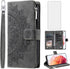 Asuwish Wallet Case for Samsung Galaxy S21 5G - 6.2" Flip Cover, Tempered Glass, Wrist Strap, Mandala Flower, Grey.