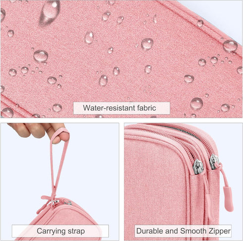 FYY Electronic Organizer Travel Bag, Portable Waterproof Double Layers Pouch for Cable, Charger, Phone, Earphone, Pink