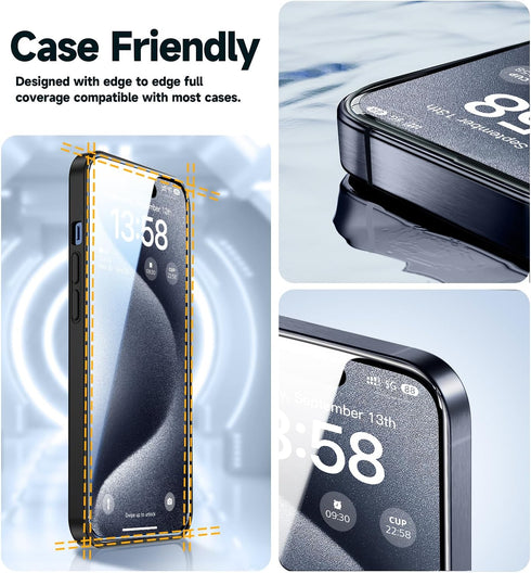 iPhone 15 Pro Magic John 2 Pack Tempered Glass Screen Protector, HD Clear, Bubble Free, Easy Install, Dynamic Island