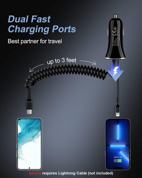 AILKIN USB C Car Charger for Samsung Galaxy, Cigarette Lighter Adapter for iPhone 16 Pro Max, Type C Car Charger