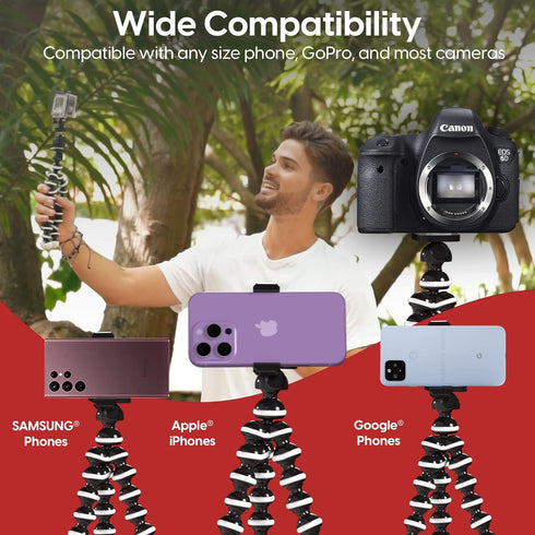 TALK WORKS Flexible Tripod for iPhone, Android, Camera - Adjustable Stand Holder with Mini Wireless Remote