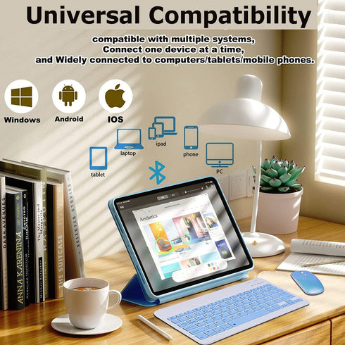 Bluetooth Wireless Keyboard and Mouse Combo, Ultra-Slim Ergonomic Small Rechargeable Set for Apple iPad, iPhone,