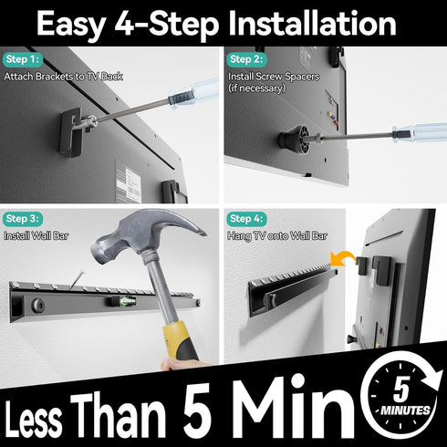 Auoace 22 55 inch 5, 100 Lbs, No Drill TV Wall Mount for to TVs, Drywall Smart TV Bracket Tilts Up to Low Profile TVs