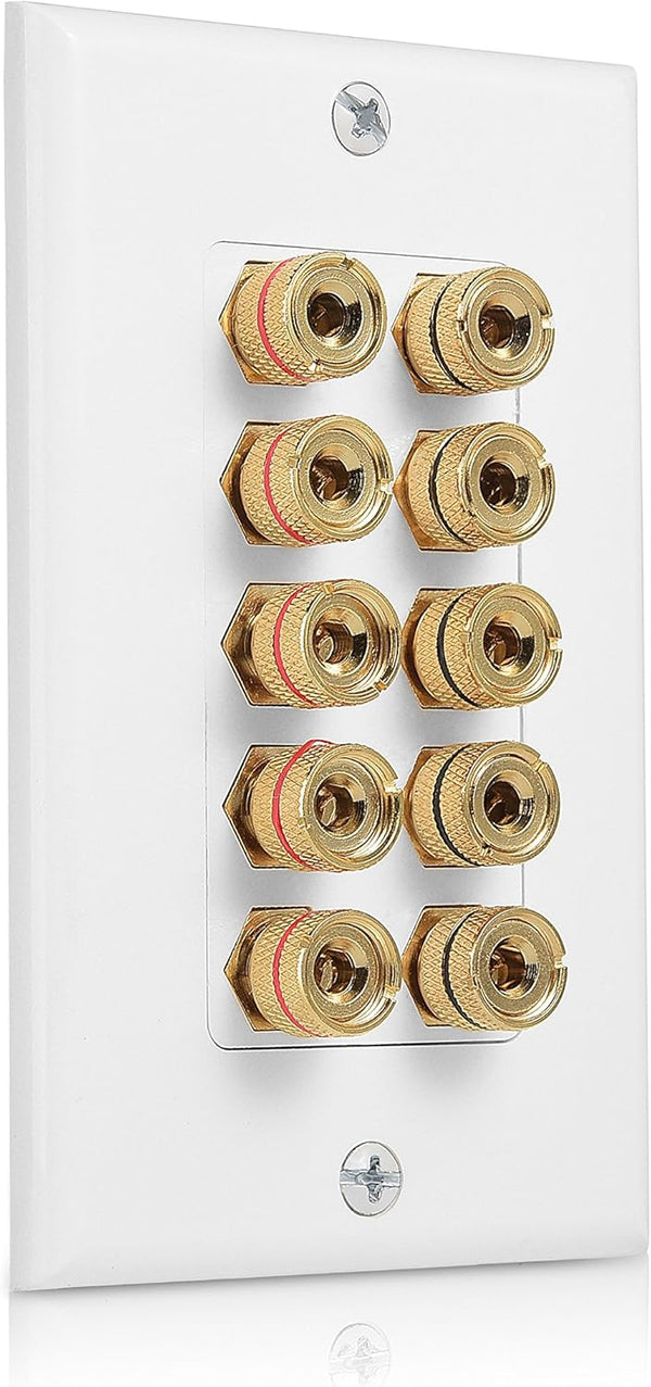 Cable Matters Speaker Wire Wall Plate for 5 Speakers, White