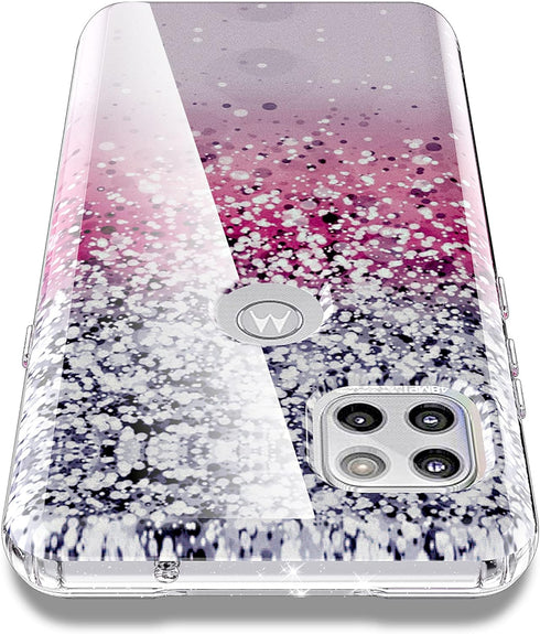 BAISRKE Moto G 5G Case, Motorola One 5G Ace Glitter Sparkle Shockproof Clear Hard Back Cover - Pink