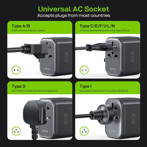 EPICKA 45W 5-Port (1 AC/2 USB-A/2 Pulse International Power Adapter, Universal Travel Adapter with PD Fast Charging
