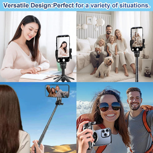 Docaharbour 2-in-1 Magnetic Phone Tripod Stand with Zoom, Portable Mini Extendable Selfie Stick with Remote