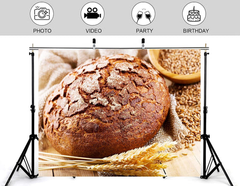 KeyWork 10x10ft Rye Bread Backdrop Fresh Whole Grain Sourdough with Wheat Photography Background for Bakery Food Fair