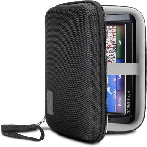 USA GEAR Hard Shell Electronic Organizer Travel Case 7.5 Inch - GPS Cases with Accessory Pocket, Water Resistant (Black)