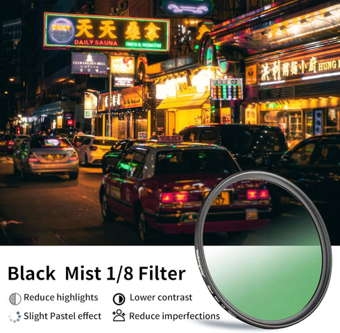 WalkingWay 49mm Black Diffusion Filter 1/8 Pro Mist for Camera Lens, Soft Dreamy Cinematic Effect