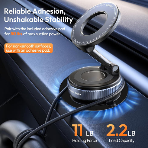 ULANZI 360 14N 17 16 Vacuum Suction Cup Phone Mount, Rotatable Magnetic Phone Holder with Adhesive Pad, Magnet for Car