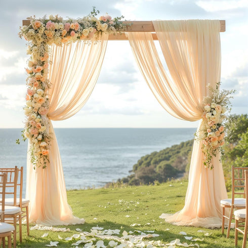 Wedding Arch Draping Fabric, 1 Panel 28" x 19Ft Champagne Sheer Backdrop Curtain for Ceremony Party Decor