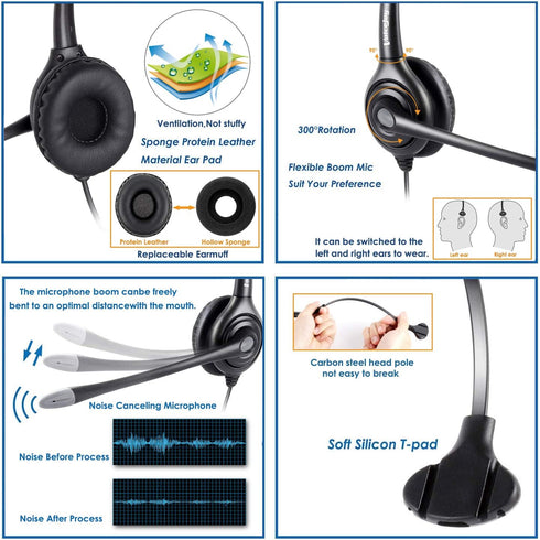 VoiceJoy Monaural Headset with Noise Cancelling Microphone, Compatible with Plantronics QD Quick Disconnect Connector