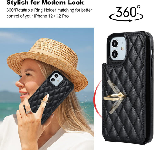 Folosu 12 12 360Rotation 6.1 Inch Compatible with iPhone iPhone Pro Case Wallet with Card Holder, Finger Ring Holder