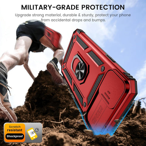 Goton iPhone 15 Plus Case - Heavy Duty Shockproof Bumper with Screen Protector & Slide Camera Cover, Red
