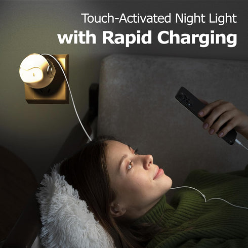 Cute 30W USB C Night Light Wall Charger Space Bot GaN Fast PD Charging Block - Touch Dimmable LED Lamp Power Adapter