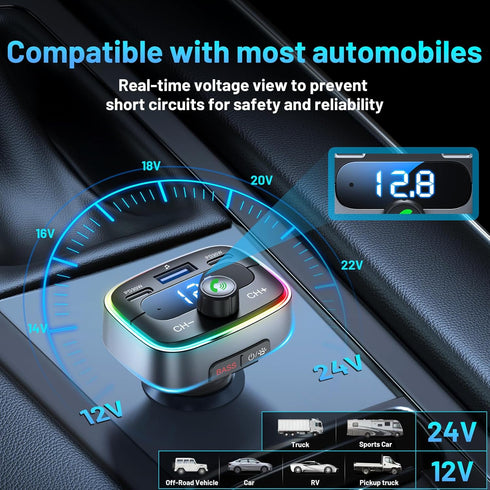 HUNDRUP 5.4 60W Player,7 Bluetooth Car Adapter Charging USB Bluetooth Adapter for Car,Wireless Fm Transmitter