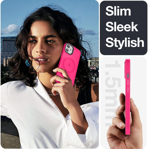 Hot Pink iPhone 11 Case: Shockproof, 13FT Drop Resistant, Translucent Matte, Strong Magnetic, Compatible with MagSafe.