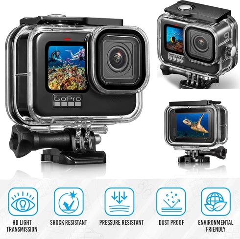 Hero 12 11 10 9 Waterproof Housing Case with 3-Pack Dive Filter for GoPro Hero12 11 10 9 Black, Protective 60m Underwater Dive Case Shell with Bracket Accessories for Go Pro Action Camera Accessories