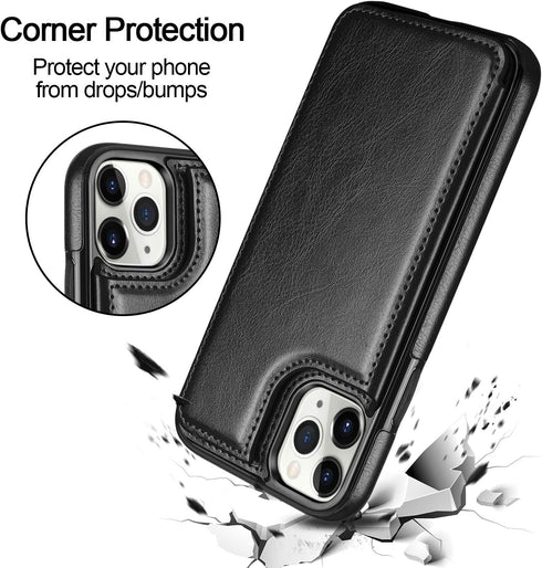 HianDier iPhone 11 Pro Case with Card Holder, Magnetic Closure Shockproof Cover for Women Men (Black)