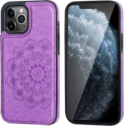 Vaburs Compatible with iPhone 12 Pro Max Case Wallet with Card Holder, Embossed Mandala Pattern Flower PU Leather Cover