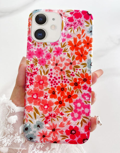 Qokey Cute Flower Case for iPhone 11, Shell Pattern Sparkle Crystal Translucent Soft Fit TPU Cover (Clear Pink Floral)