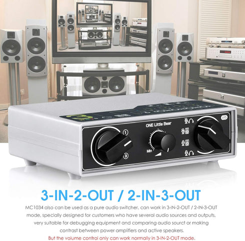 Portable 3-Way Audio Switcher Box Splitter for Headphone Microphones