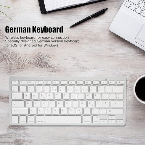 PUSOKEI Bluetooth Keyboard, Portable Slim Silent QWERTZ German Keyboard for iOS, Android, Windows (German Layout)
