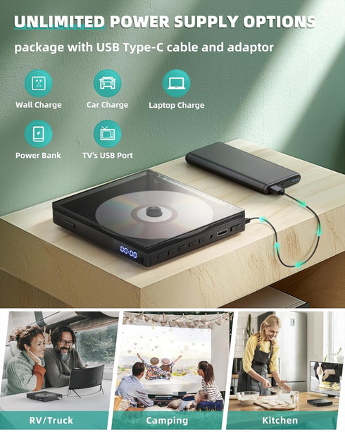 SHIWAKOTO 1080P HD Mini DVD Players for TV, All Region Free DVD Player, Supports HDMI/RCA/USB/AUX, Memory Playback