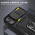 Maxdara iPhone 15 Case, Black with Front Glass Protector, Slide Camera Cover & Rotating Kickstand for 6.1" iPhone 15.