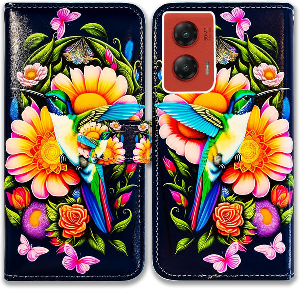 Bcov Hummingbird Butterfly Flowers Leather Flip Case for Moto G Stylus 5G 2024, Wallet Cover with Card Slot Holder