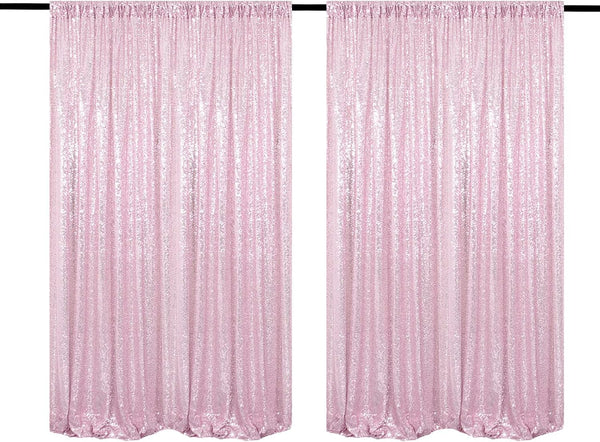 Pink Sequin Backdrop Curtains 2 Panels, 4FTx8FT Glitter Pink Photo Drapes for Party, Wedding, Baby Shower