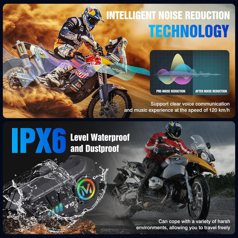 Motorcycle Helmet Speakers with High Battery Life, IPX6 Automatic Answer/Call Music Control, Intelligent Noise/Wake up