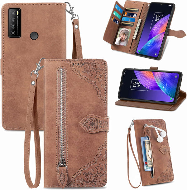 uriet Compatible with TCL 30 XL T701DL Wallet Case with Wrist Strap, Leather Flip Credit Card Holder Stand for 30XL 2022