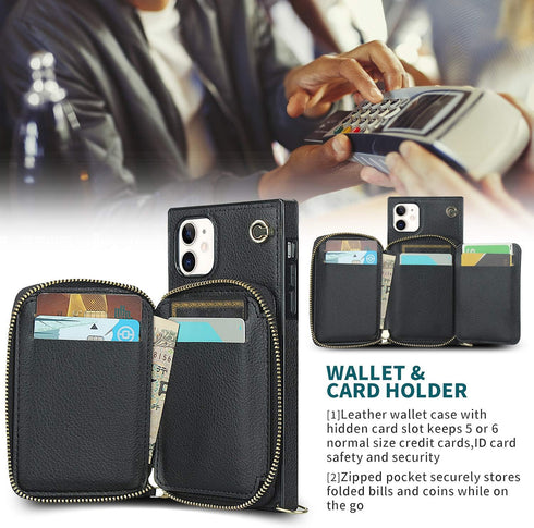 Asuwish Phone Case for iPhone 11, Wallet Cover with Screen Protector and Zipper Card Holder Slot, Leather Flip Cell