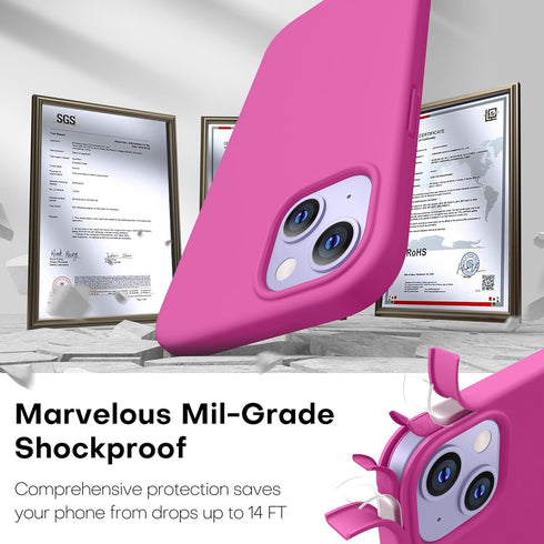 CellEver iPhone 13 Case, Hot Pink Ultra Durable Silicone with Military Grade Protection & Slim Fit