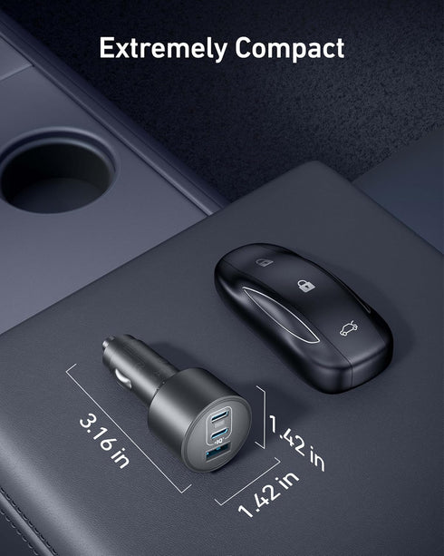 Anker 167.5W Max 3-Port Ultra-Compact USB-C Car Charger for iPhone 16/15/14/13 Series, MacBook Pro/Air, Samsung S24/S23