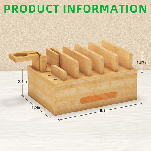 LEOKKARR Bamboo Charging Station with Watch Stand, Desktop Charging Station Organizer, Wood Docking Station for Phones