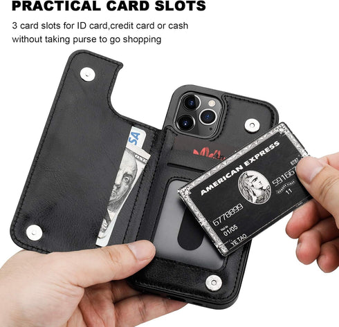 ONETOP Wallet Case for iPhone 12/12 Pro - PU Leather Kickstand Card Holder, Double Magnetic Clasp