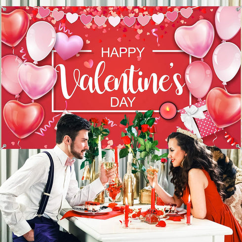 Sumind Happy Valentine‘s Day Banner, 73''x43'' Heart Photography Backdrop for Party Decorations and Photo Booth