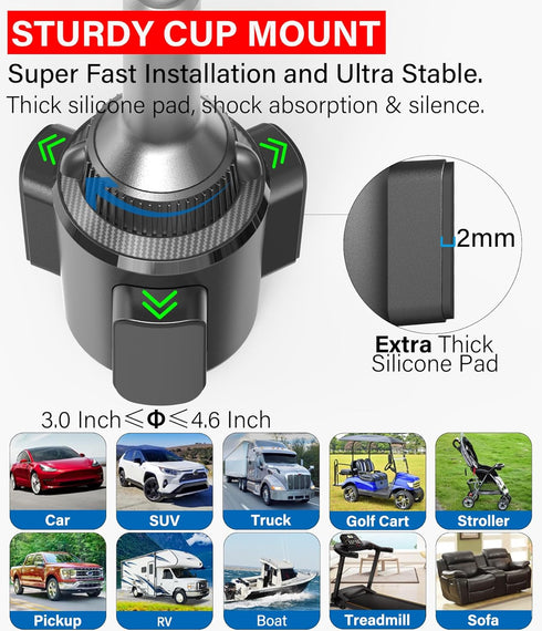 APPS2Car 4.7-13" Solid Cup Holder Tablet Mount for Car, Adjustable Height iPad Car Mount for Truck Low Profile Road