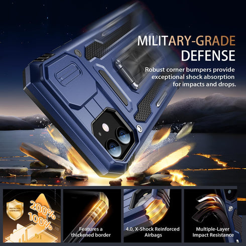 Goodon iPhone 11 Case - Military-Grade Shockproof, Matte Finish, Sliding Camera Cover, Screen Protector, Metal
