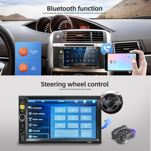 Double Din Bluetooth Car Stereo, 7 inch HD Touch Screen Car Radio with Backup Camera, Support Mirror Link for