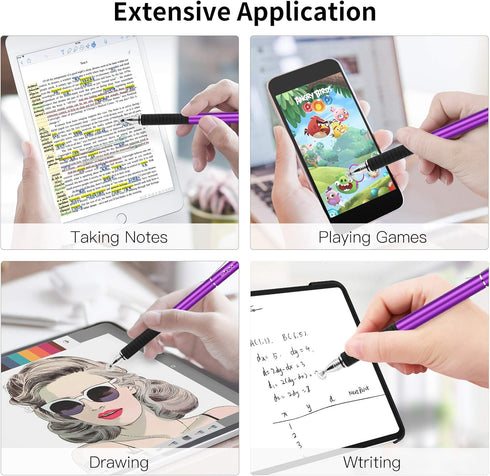 Mixoo 2 in 1 Stylus Pens for Touch Screens - High Sensitivity Disc & Fiber Tip for iPad, iPhone, Tablets (Dark Violet)